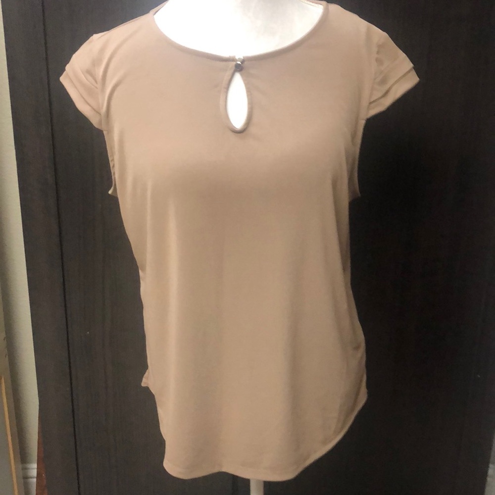 New York & Co olive green keyhole blouse size L